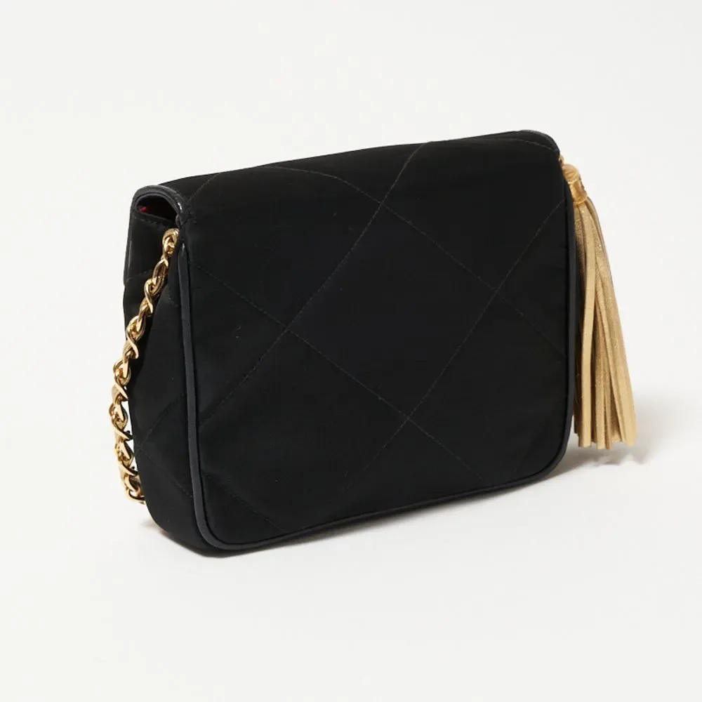 Chanel Fringe Chain Shoulder Black Gold Shoulder Bag
